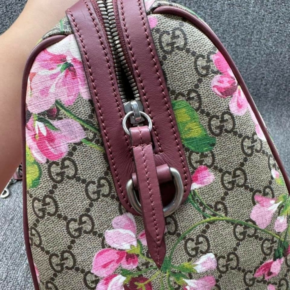 100% Authentic GUCCI Boston Blooms Brown&Purple Canvas Satchel - Picture 3 of 16
